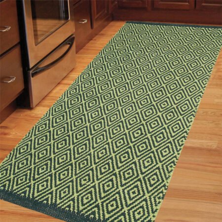 Cosmorugs Designer Handloom Cotton Kitchen Mats 3x1.5ft Light Green and Dark Green